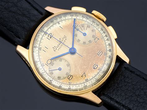 Vintage Breitling 18K Rose Gold Chronograph Watch 